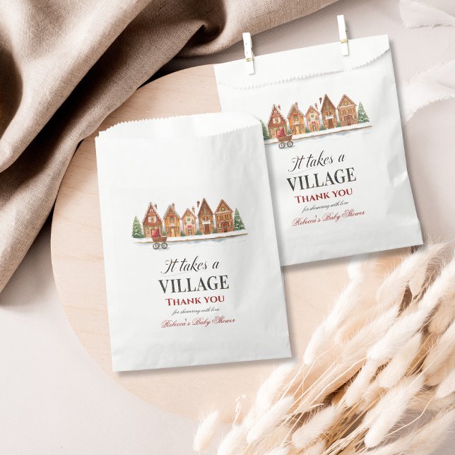 Rustic Stroller Village Houses Winter Baby Shower Favour Bags (Creator Uploaded)