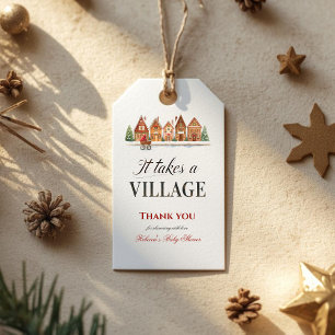 Rustic Stroller Village Houses Winter Baby Shower Gift Tags