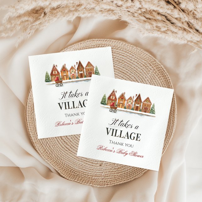 Rustic Stroller Village Houses Winter Baby Shower Napkin (Creator Uploaded)