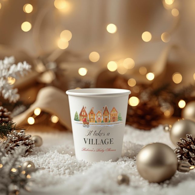 Rustic Stroller Village Houses Winter Baby Shower Paper Cups (Creator Uploaded)