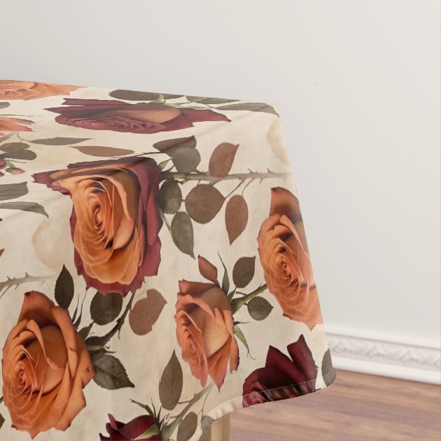 Rustic Style Roses In Shades Of Orange And Red Tablecloth (In Situ)