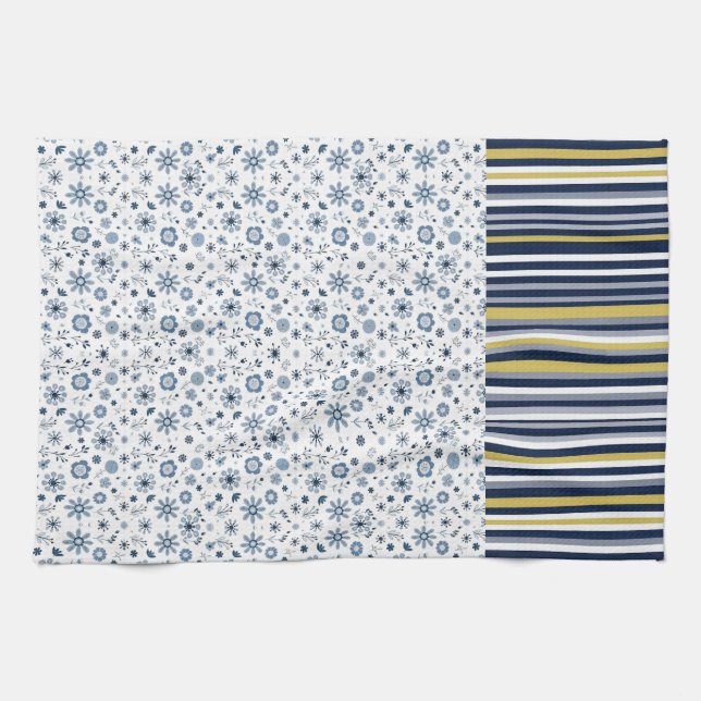 Rustic Style: Soft Stripes with Floral Accents Tea Towel (Horizontal)