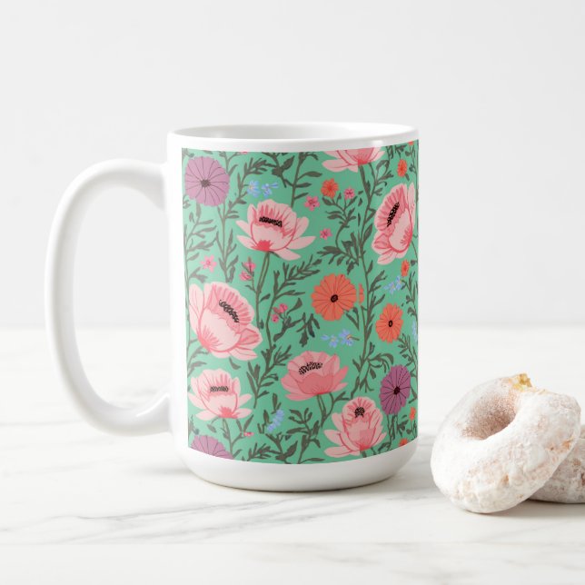 Rustic-Style Watercolor Wildflowers Coffee Mug (With Donut)