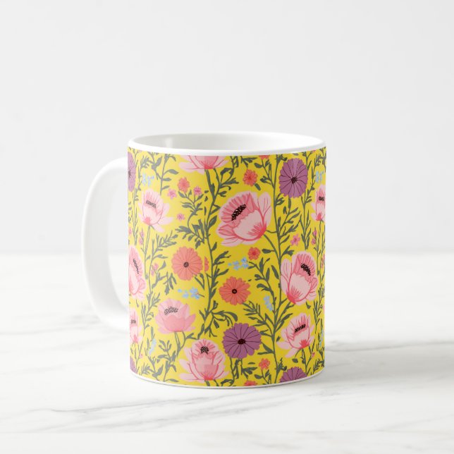 Rustic-Style Watercolor Wildflowers Coffee Mug (Front Left)