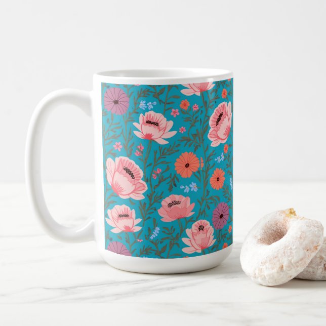 Rustic-Style Watercolor Wildflowers Coffee Mug (With Donut)