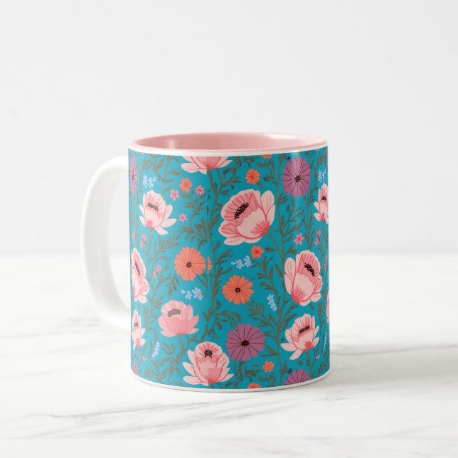 Rustic-Style Watercolor Wildflowers Two-Tone Coffee Mug (Front Left)