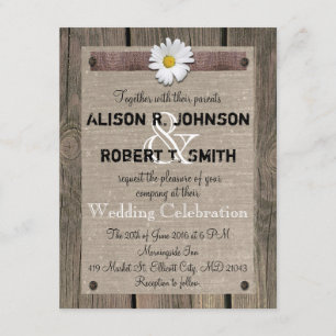 Rustic Style Wedding Invitation with Daisy