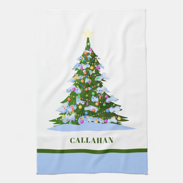 Rustic Stylish Colourful Christmas Tree Holiday Tea Towel (Vertical)
