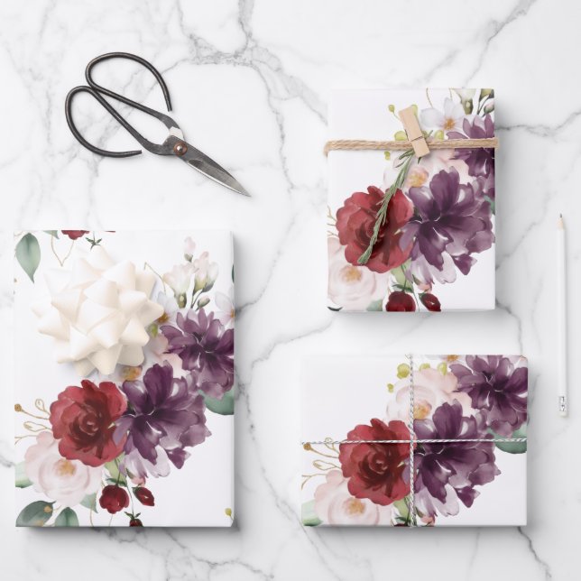 Rustic Stylish Floral Bouquets  Wrapping Paper Sheet (Front)