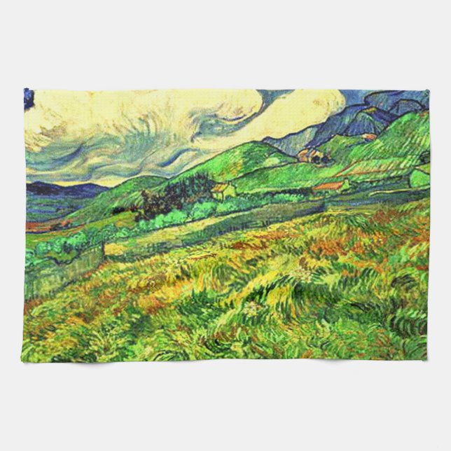 Rustic Stylish Landscape at Saint Remy Painting Tea Towel (Horizontal)