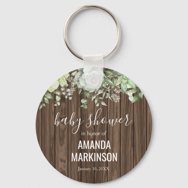 Rustic Succulent Baby Shower Key Ring (Front)