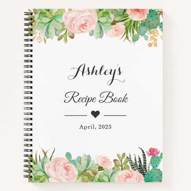 Rustic Succulent Cactus Floral Recipe Book (Front)