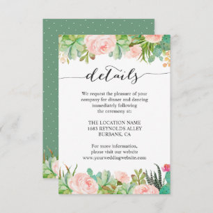 Rustic Succulent Cactus Wedding Reception Details Invitation