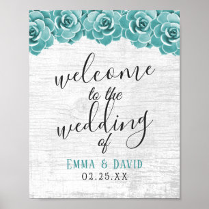 Rustic Succulent Floral Barn Wood Wedding Welcome Poster