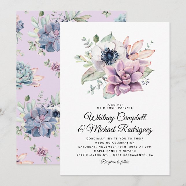 Rustic Succulent Floral Bloom Wedding Invitation (Front/Back)