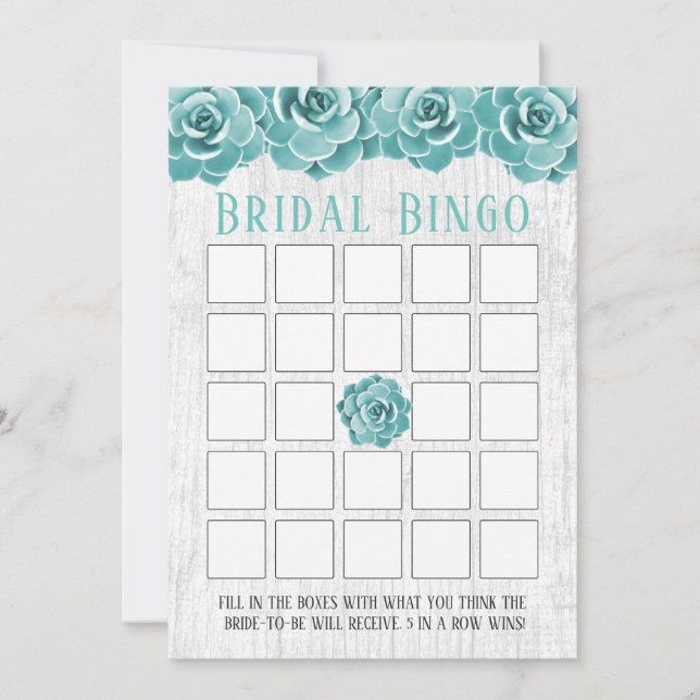 Rustic Succulent Floral Bridal Shower Bingo (Front)