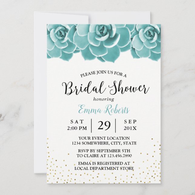 Rustic Succulent Floral Bridal Shower Invitation (Front)