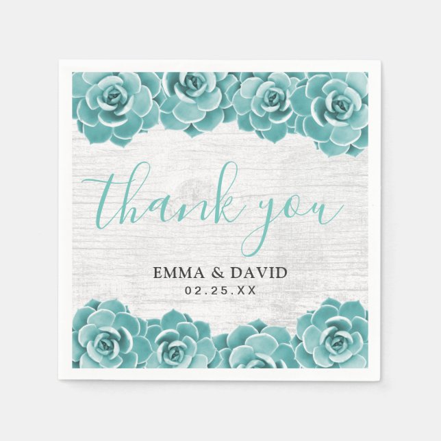 Rustic Succulent Floral Elegant Spring Wedding Napkin (Front)