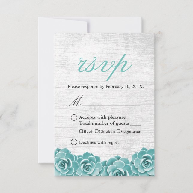 Rustic Succulent Floral Elegant Wedding RSVP Card (Front)