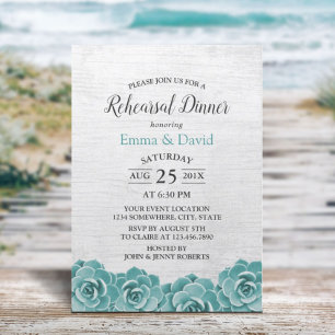 Rustic Succulent Floral Wedding Rehearsal Dinner Invitation