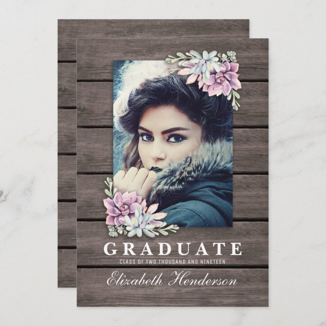 Rustic Succulent Photo 2025 Graduation Party Invitation (Front/Back)