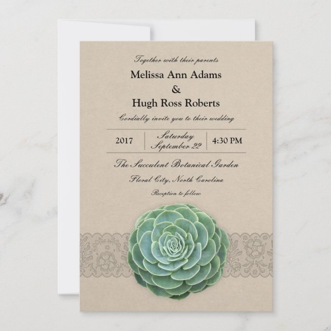 Rustic Succulent Wedding Invitation (Front)