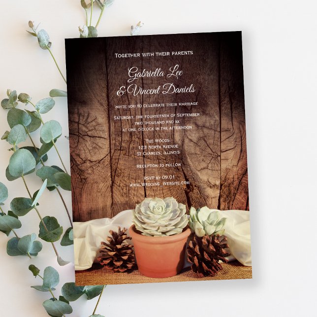 Rustic Succulents and Barn Wood Wedding Invitation (Creator Uploaded)