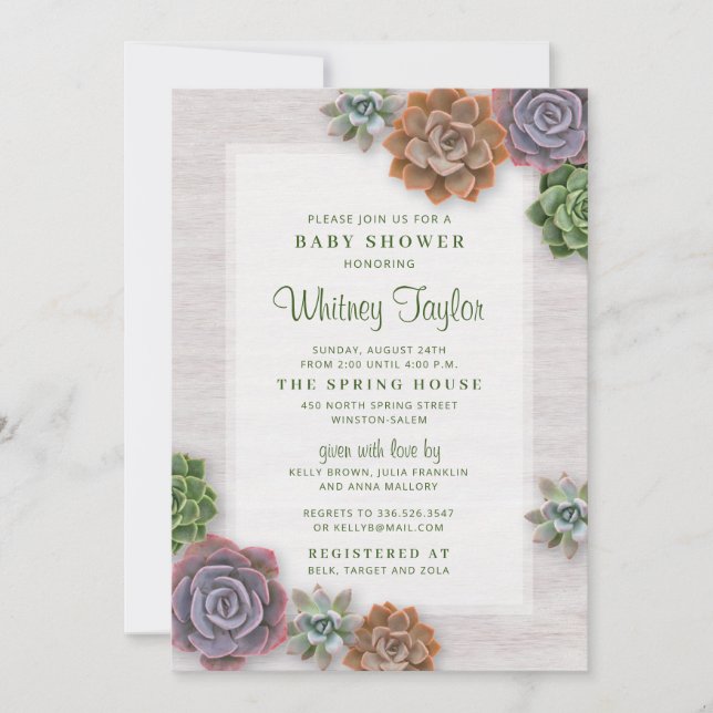 Rustic Succulents Baby Shower Invitation (Front)