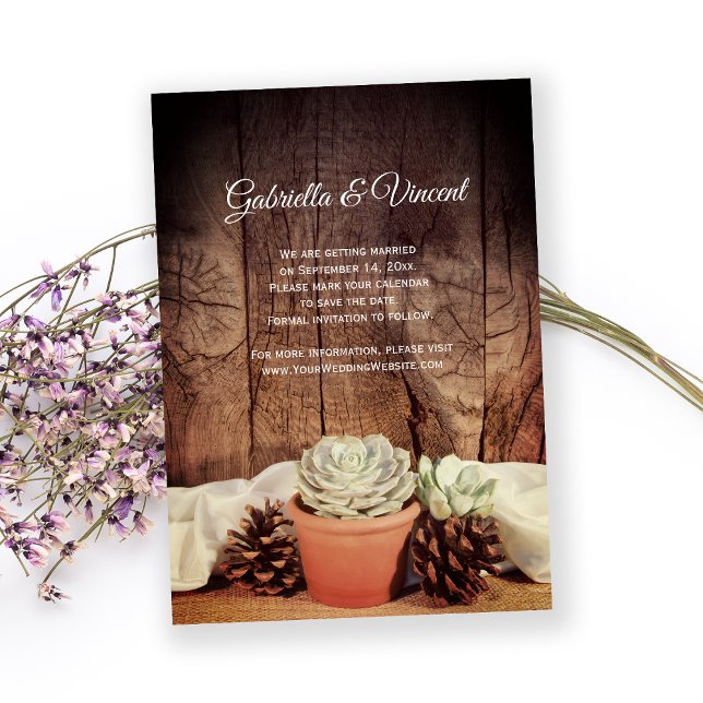 Rustic Succulents Barn Wood Wedding Save the Date Invitation (Creator Uploaded)
