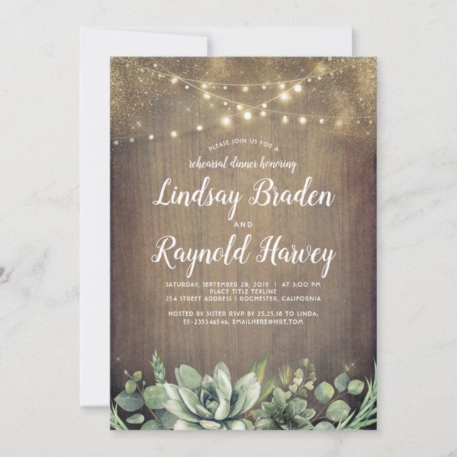 Rustic Succulents Greenery Rehearsal Dinner Invitation (Front)
