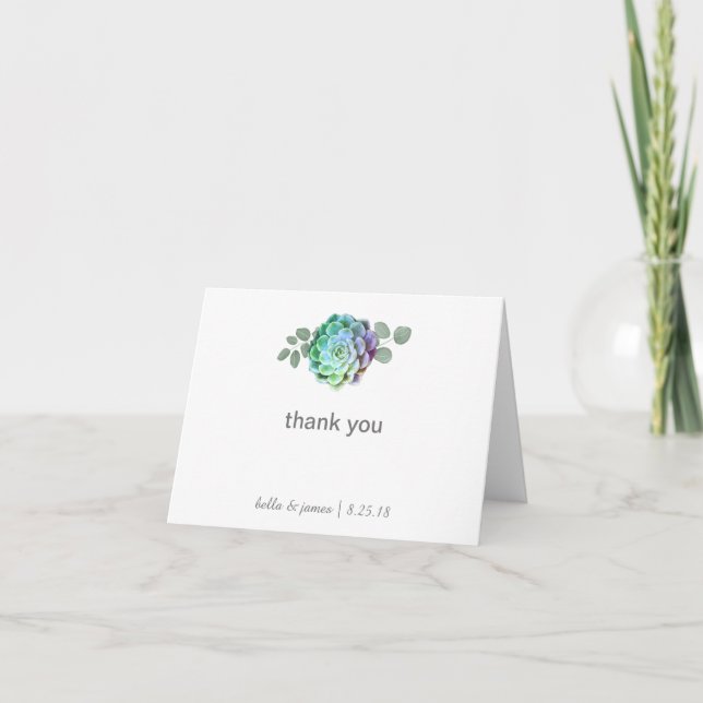Rustic Succulents Wedding Thank You Note Cards (Front)