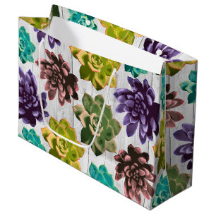 Rustic Succulents & White Wood Planks Large Gift Bag