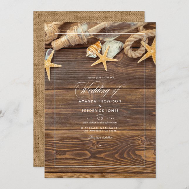 Rustic Summer Beach Wedding Invitation (Front/Back)