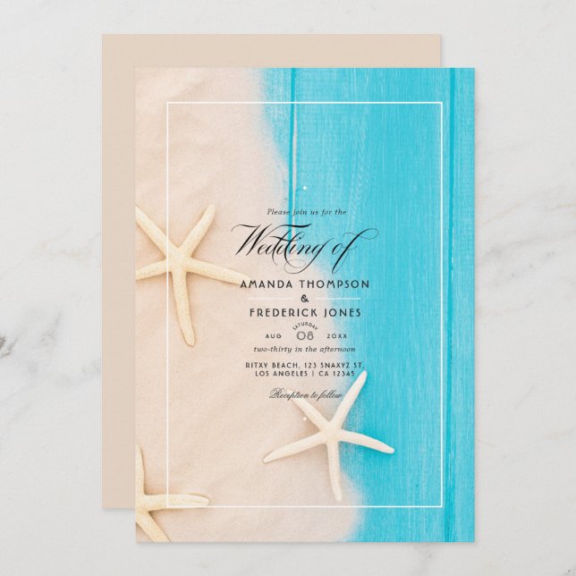 Rustic Summer Beach Wedding Invitation (Front/Back)