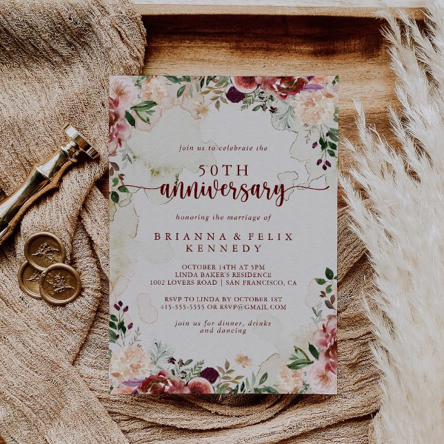 Rustic Summer Floral 50th Wedding Anniversary  Invitation (Creator Uploaded)