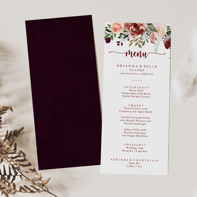 Rustic Summer Floral Calligraphy Dinner Menu (Creator Uploaded)
