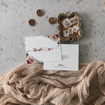Rustic Summer Floral Calligraphy Flat Wedding  Thank You Card<br><div class="desc">This rustic summer floral calligraphy flat wedding thank you card is perfect for a simple wedding. The design features burgundy, pink and blush watercolor flowers with green leaves in a brownish stained background. Personalise the inside of the card with your names, and a thank you message. Or, leave the thank...</div>