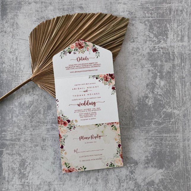Rustic Summer Floral Calligraphy Wedding   All In One Invitation (Creator Uploaded)