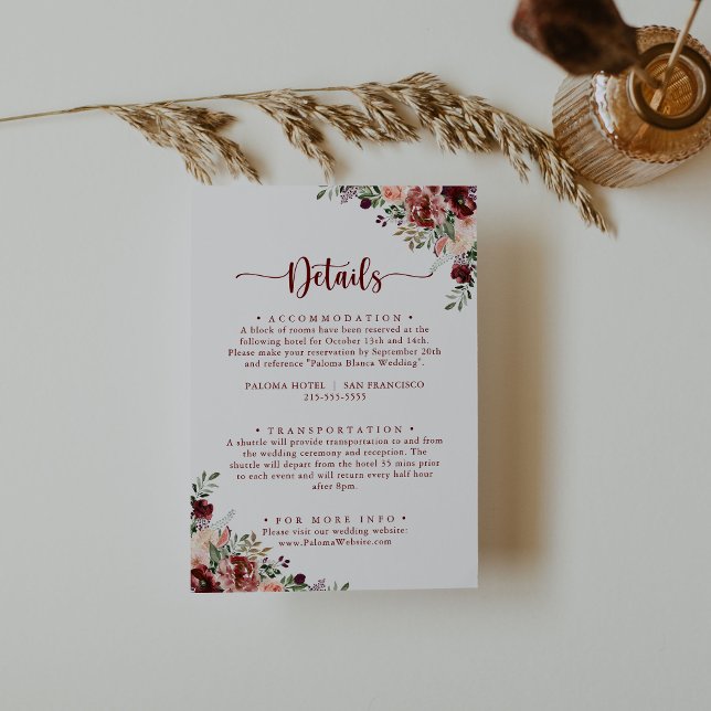 Rustic Summer Floral Calligraphy Wedding Details  Enclosure Card (Creator Uploaded)