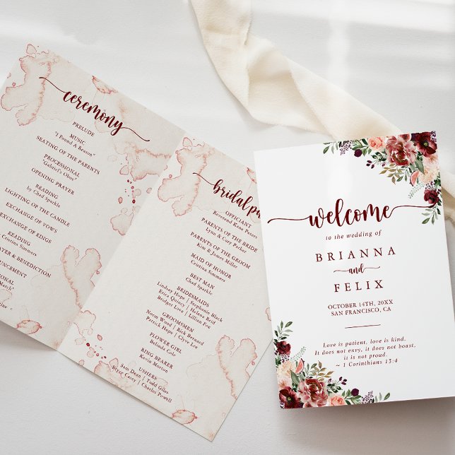 Rustic Summer Floral Folded Wedding Program Programme (Creator Uploaded)