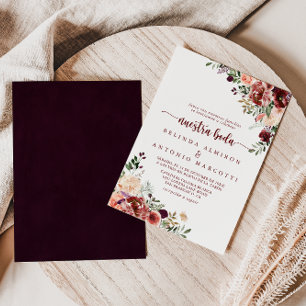 Rustic Summer Floral Nuestra Boda Wedding  Invitation