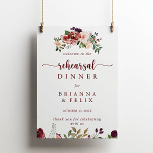 Rustic Summer Floral Rehearsal Dinner Welcome Sign