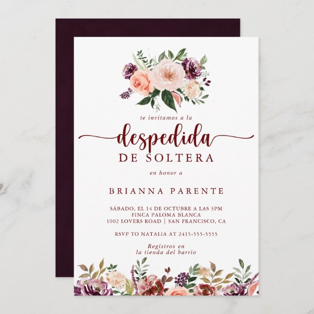 Rustic Summer Floral Spanish Bridal Shower  Invitation (Front/Back)