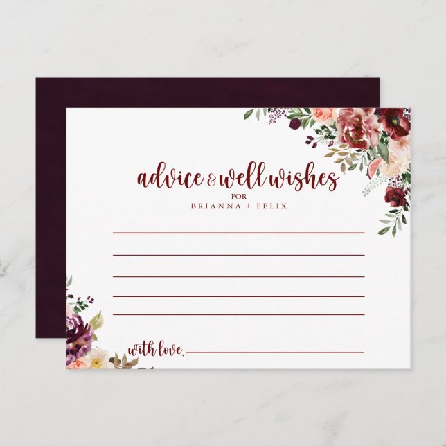 Rustic Summer Floral Wedding Advice Card (Front/Back)