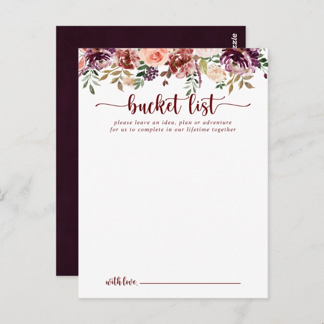 Rustic Summer Floral Wedding Bucket List Cards (Front/Back)