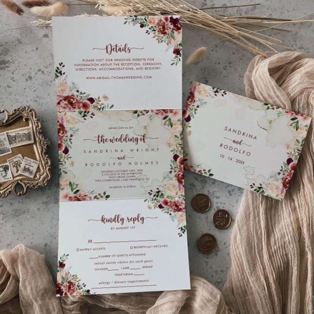 Rustic Summer Floral Wedding of  Tri-Fold Invitation (Creator Uploaded)