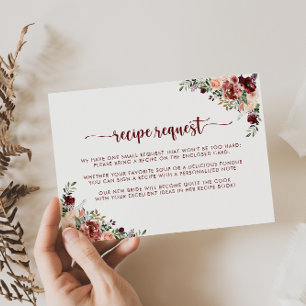 Rustic Summer Floral Wedding Recipe Request   Enclosure Card