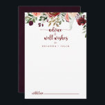 Rustic Summer Floral Wedding Well Wishes   Advice Card<br><div class="desc">This rustic summer floral wedding well wishes advice card is perfect for a modern wedding. The design features burgundy, pink and blush watercolor flowers with green leaves in a brownish stained background. These cards are perfect for a wedding, bridal shower, baby shower, graduation party & more. Personalise the cards with...</div>