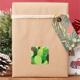 Rustic Summer Greenery Succulent Glitter Square Sticker