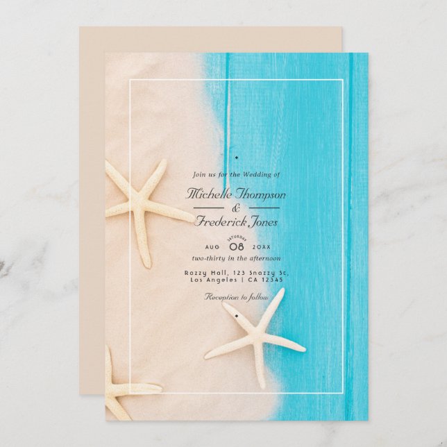 Rustic Summer  QR Code RSVP Beach Wedding Invitation (Front/Back)